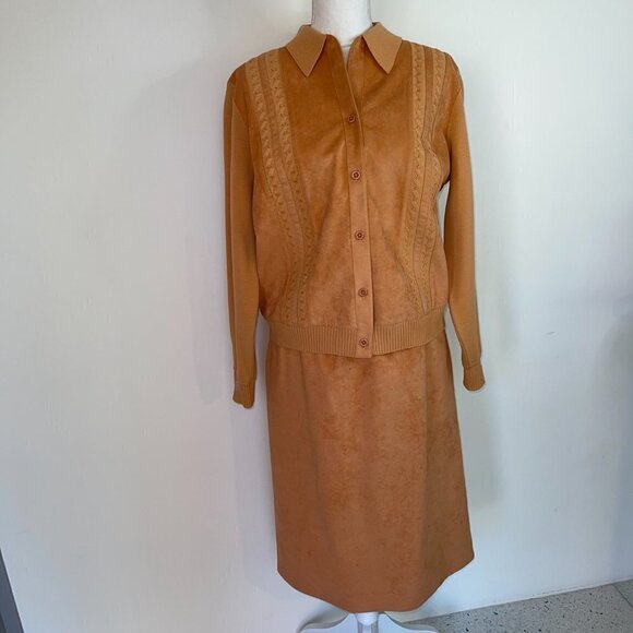 St.Croix Knits Skirt Set Womens Size 12 Wool Ultrasuede Cardigan Peach Toffee - Picture 13 of 15